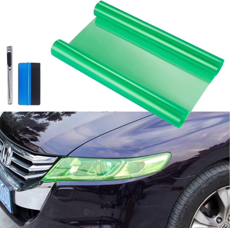 fangfei 12 by 48 inches Self Adhesive Auto Car Tint Headlight Taillight Fog Light Vinyl Smoke Film Sheet Sticker Cover (Green) - Image 1